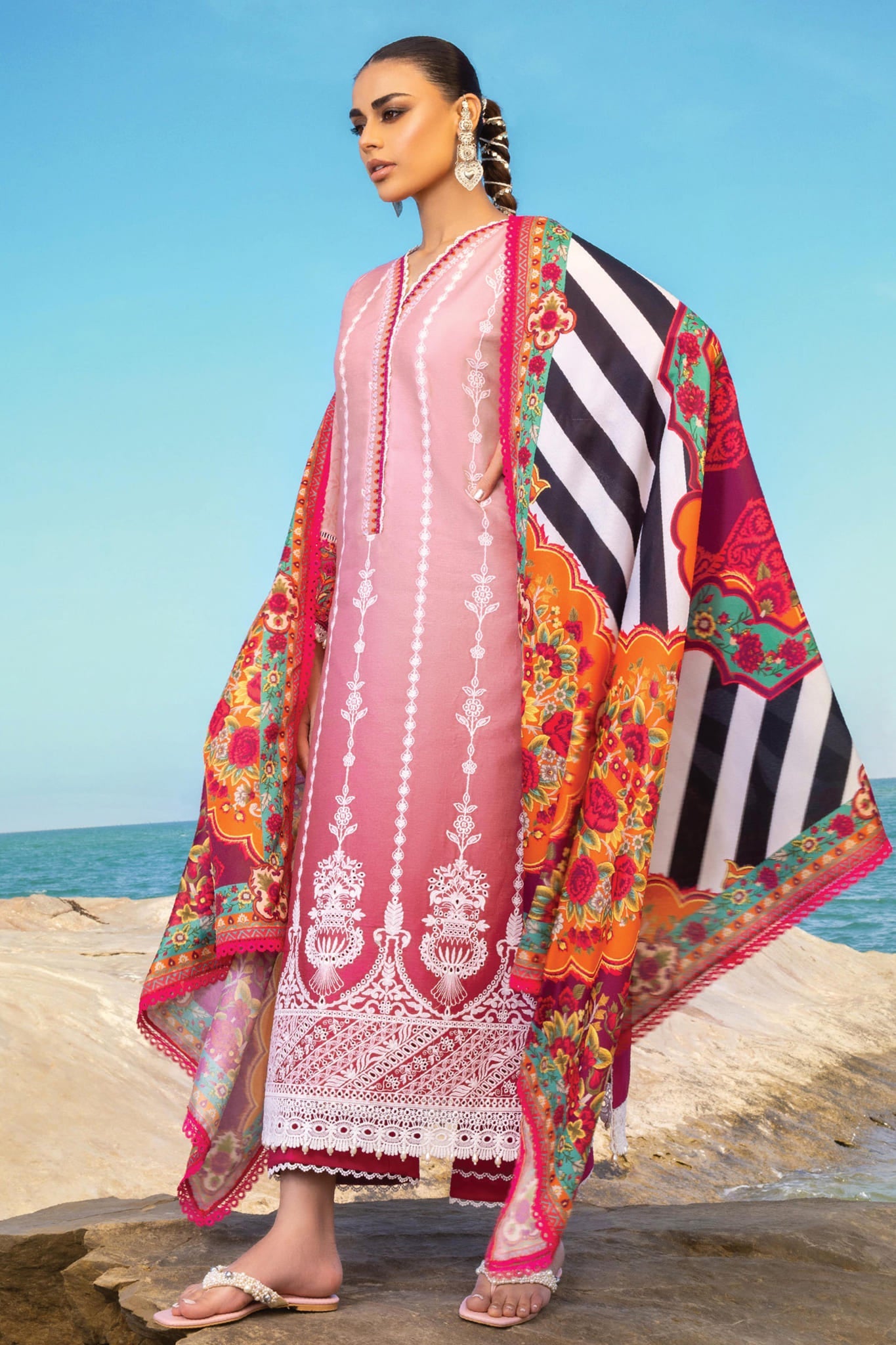 Zainab Chottani Chikankari Lawn Suits Unstitched 3 Piece ZC24CL D-3B Chunari - Summer Collection