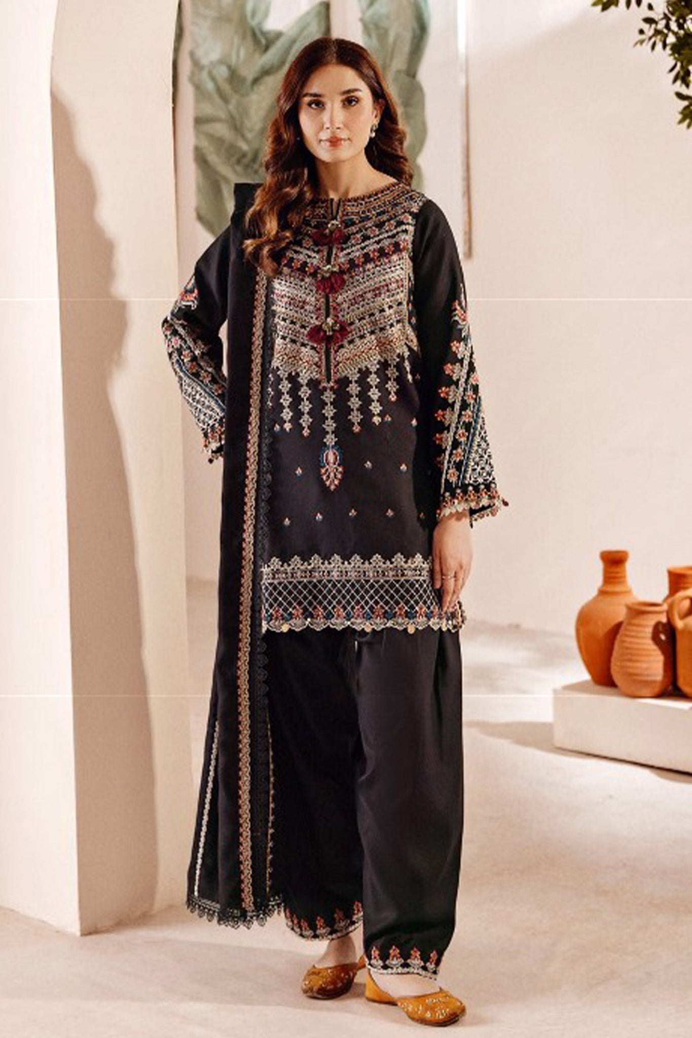Shades Of Winter by Florent Unstitched Marina Twill Embroidered Suits 3 Piece FL25SW FL-8A - Winter Collection