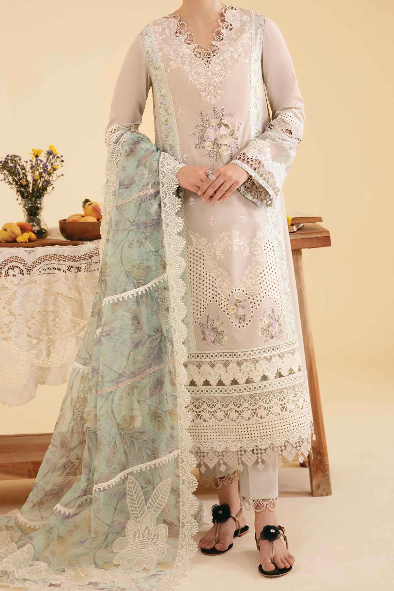Qalamkar Unstitched Embroidered Lawn 3 Piece Suit QLK26ULF ELMA QFL-1 - Festive Collection
