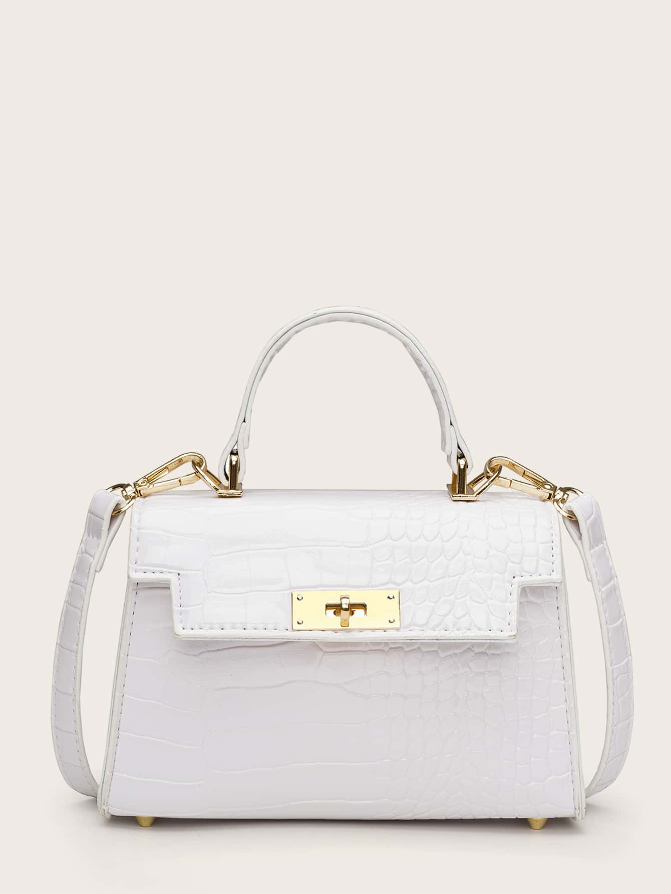 Shein- Croc Embossed Top Handle Satchel Bag โ Bagallery