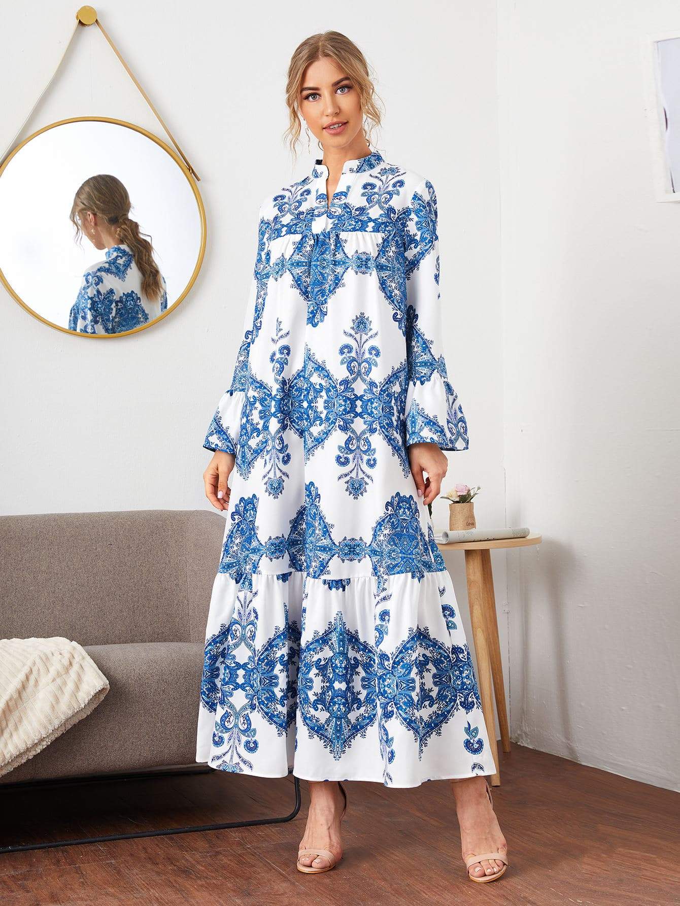 Shein- Notched Neck Flounce Hem Maxi Dress Bagallery Shein- Notched Neck Flounce Hem Maxi Dress Bagallery