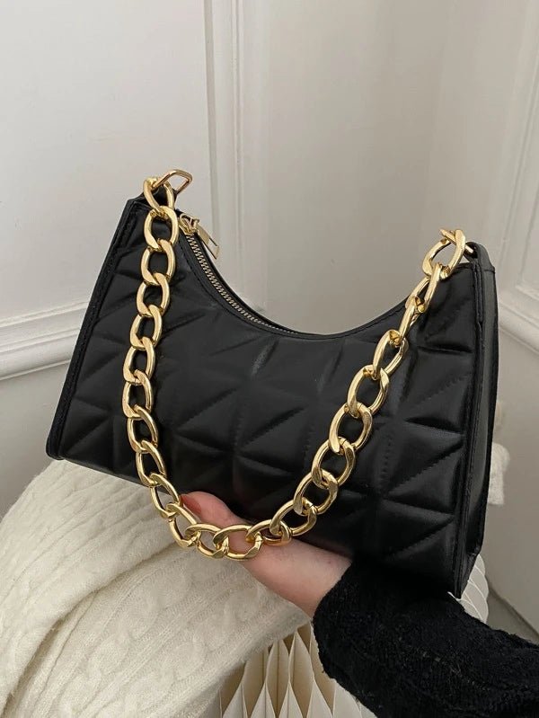 Shein Quilted Chain Zipper Baguette Bag