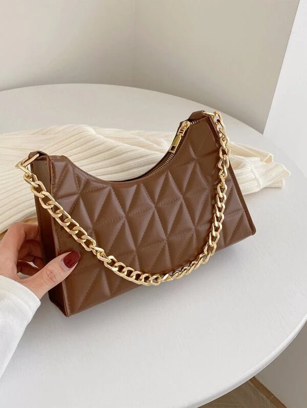 Shein Chain Quilted Baguette Bag