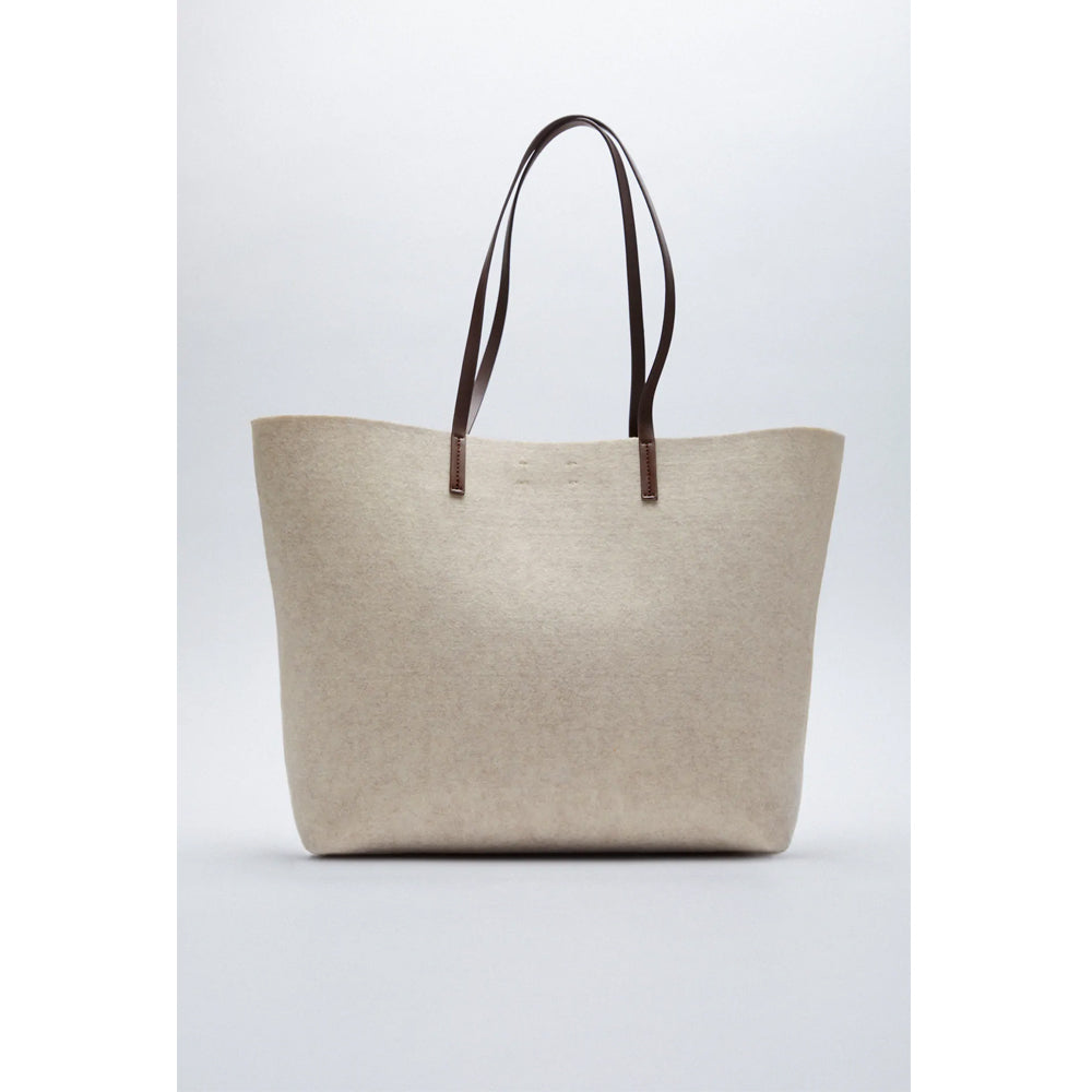 Zara- Felt Tote Bag- Beige – Bagallery