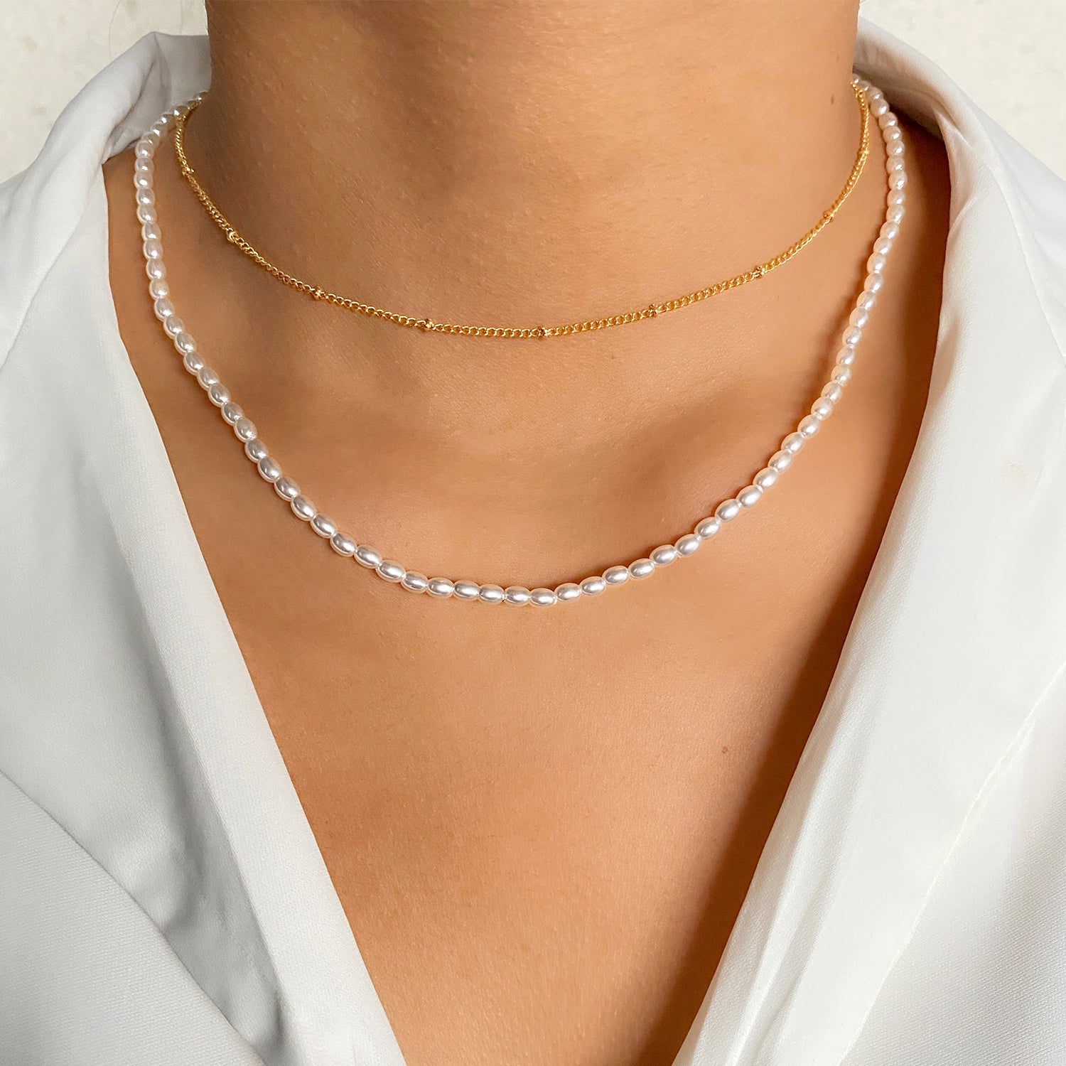 Shein- New Trendy Multilayer Elegant Pearl Necklaces Gold Metal