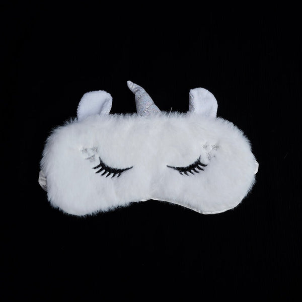 Style Pop Cute Plush Silk Cartoon White Unicorn Eye Mask Bagallery