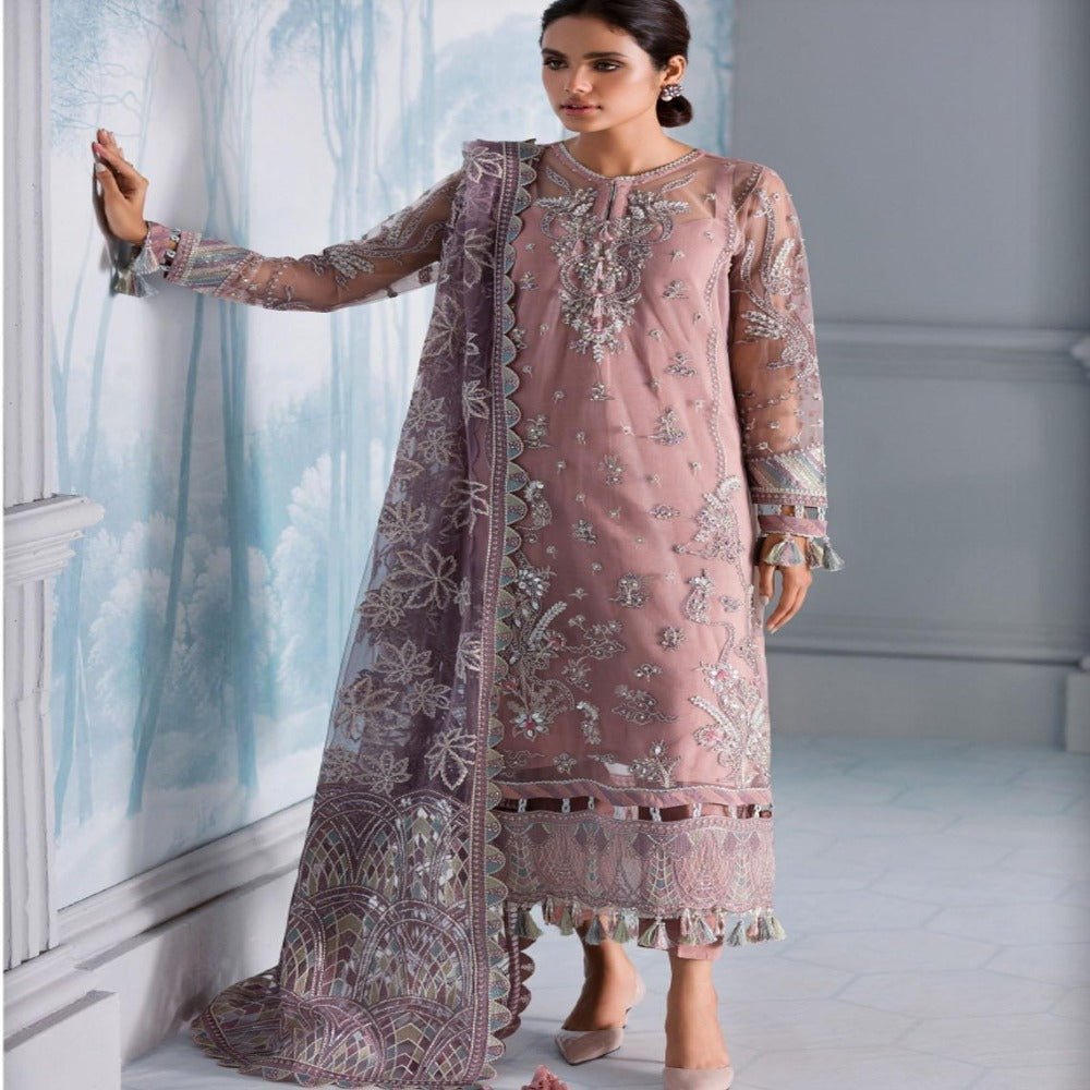 Iris by Jazmin Embroidered Organza Suits Unstitched 3 Piece JZ21IRL D-05 SEA SHELL - Formals Collection main image 1