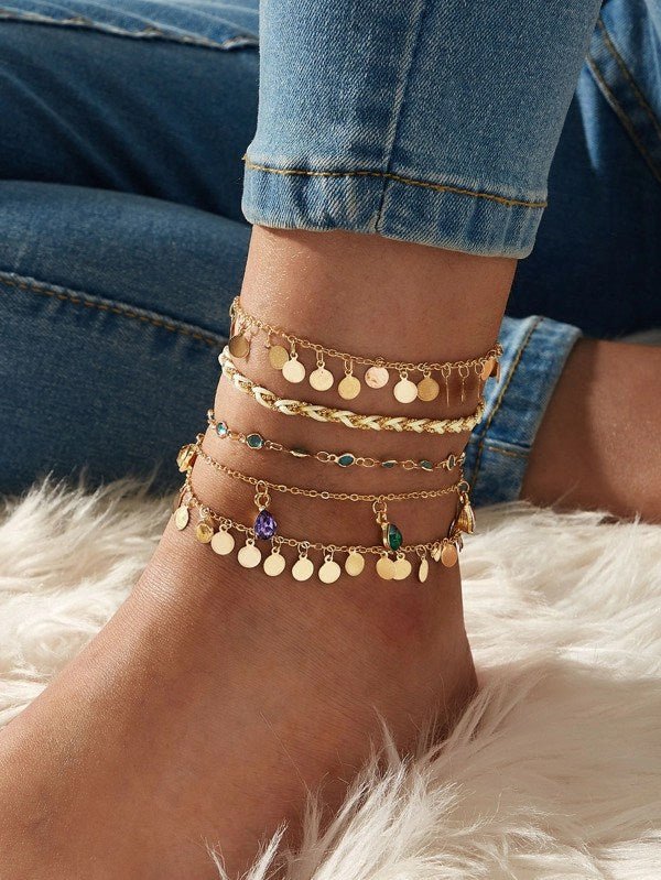 Shein Piece Dis Rhinestone Decor Chain Anklet – Bagallery