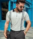 Timeless Fusion Men's White Zipper Polo with Grey Striped Twill Tape | Polo for Men | Weave Wardrobe