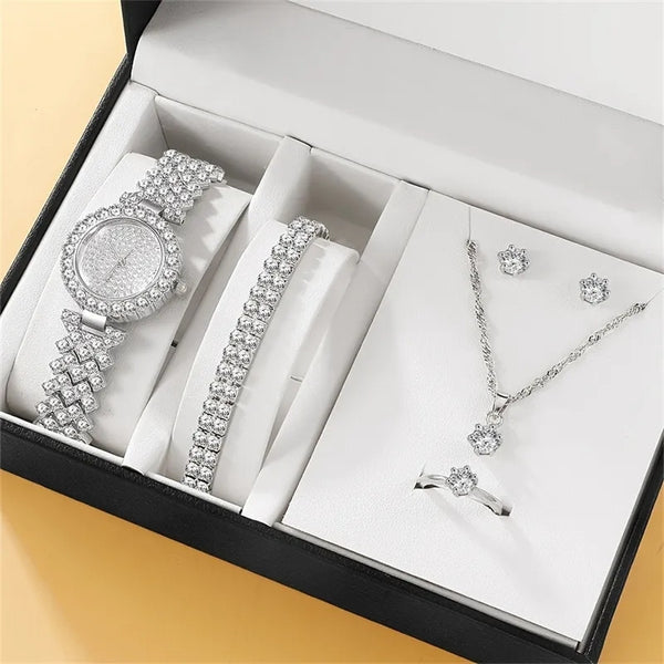 The Original - 5 Pcs Ladies/Women Watch Premium Wrist Watches Silver Set WithOut Box