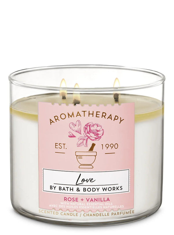 Bath & Body Works - Love Rose Vanilla 3 Wick Candles 414gms