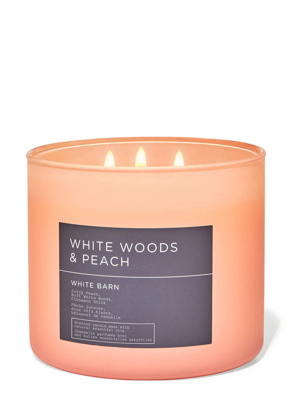 Bath & Body Works - White Woods & Peach 3 Wick Candles 414gms