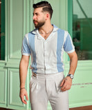 Weave Wardrobe - Coastal Breeze Men Blue & White Cuban Collar Polo