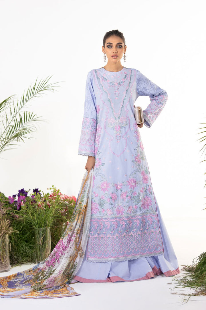 Sapphire-3 Piece - Embroidered Cotton Suit