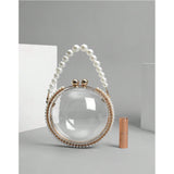 Shein - Mini round bag decorated with faux pearls, elegant transparent chain touch closure