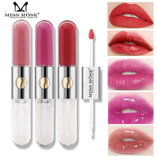 Miss Rose 2 in 1 Pack of 3 Fashion Longlasting & Moisturizing lip gloss & lip oil