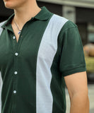 Weave Wardrobe - Emerald Elegance Men Green and White Button Down Polo