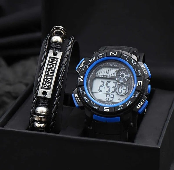 The Originals Watches- 2Pcs Gift Set Mens Luminous Sport Wristwatch with Bracelet