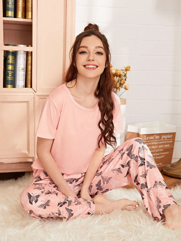 VYBE - Baby Pink With Butterfly Printed PJ Suit