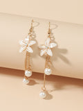 Shein - Faux Pearl Decor Flower Charm Drop Earrings