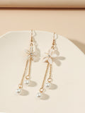 Shein - Faux Pearl Decor Flower Charm Drop Earrings