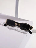 Shein - Fashion Square Shaped Metal Frame Sun Glasses, Hip Hop Street Style Y2k Casual Sunglasses