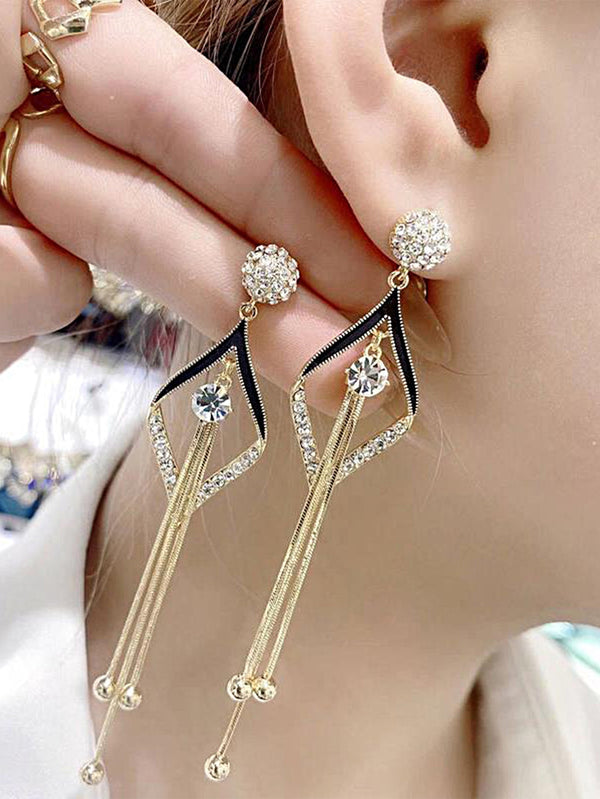 Shein - Rhinestone Geo Decor Drop Earrings