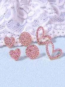 Shein - 6pcs Rhinestone Decor Heart Shaped Earrings