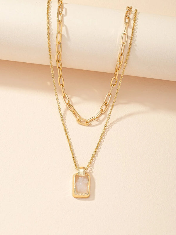 Shein Geometric layered pendant necklace