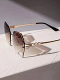 Shein - Faux Pearl Detail Rimless Fashion Glasses For Daily Life Or Summer Travel Elegant