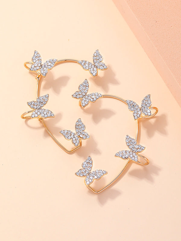 Shein - 2pcs Rhinestone Butterfly Decor Ear Wrap