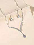 Shein 2pcs/set Women Luxury Rhinestone Drop Dangle Pendant Necklace and Earrings Set for Wedding, Party