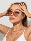 Shein - 1pc Women's Metallic Square Fashion Glasses Shades Beach Accessories