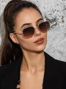 Shein - 1pc Women Metal Oval Sunglasses Suitable For Daily Wear