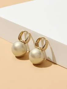 Shein - Faux Pearl & Rhinestone Decor Earrings