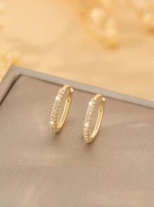 Shein - Cubic Zirconia Decor Hoop Earrings