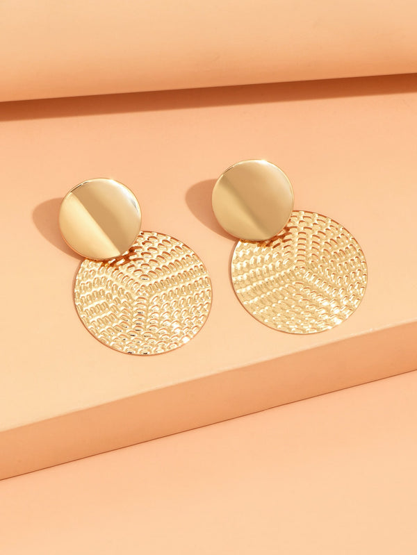 Shein - Textured Metal Round Drop Earrings