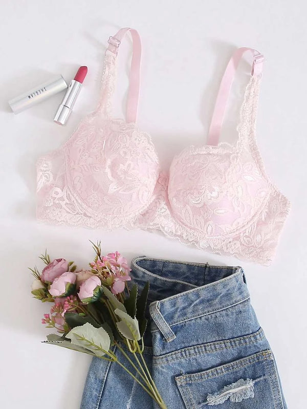 Shein - Floral lace metal ring bra