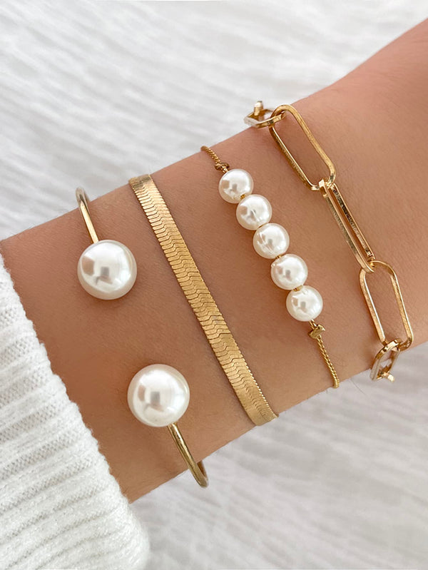 Shein - 4pcs/Set Faux Pearl Decor Bracelet