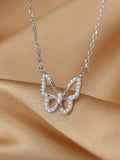SheinFashion zinc alloy necklace with rhinestone decor and butterfly pendant for daily decoration one piece for women