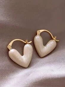 Shein - 1pair Heart Shaped Unique Luxury Daily Commute Women's Hoop Earrings