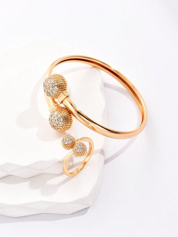 Shein - Rhinestone Decor Bangle & Wrap Ring