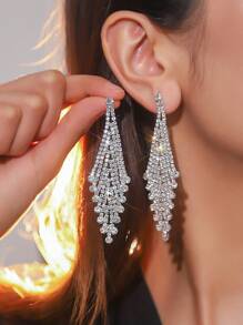 Shein - 1pair Glamorous Artificial Crystal Decor Drop Earrings