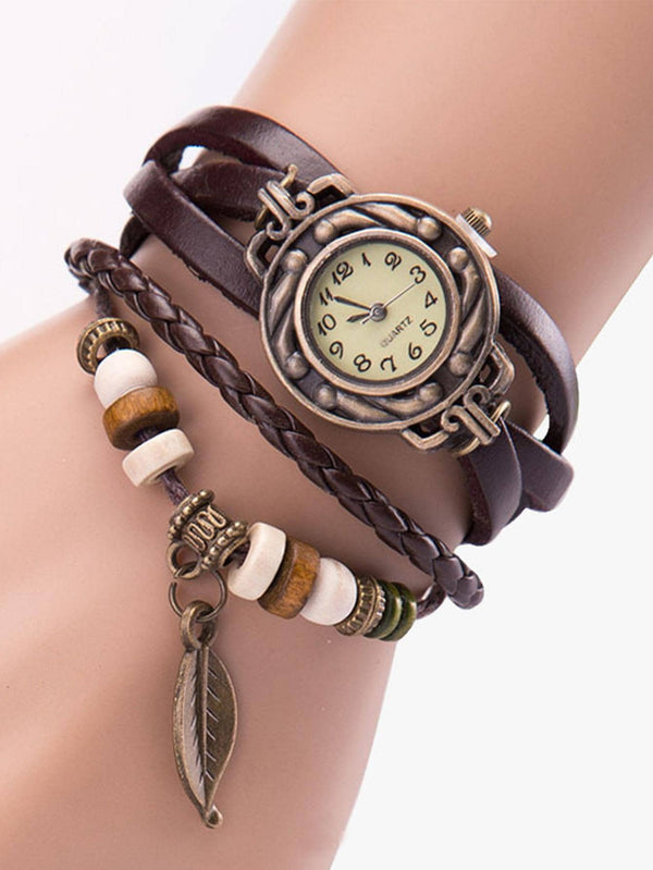 Shein - Vintage Wrap Bracelet Design Round Pointer Quartz Watch