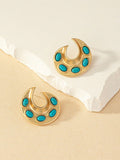 Shein - 1Pc Vintage Zinc Alloy Turquoise Decor Moon Stud Earrings For Women For Daily Decoration