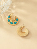 Shein - 1Pc Vintage Zinc Alloy Turquoise Decor Moon Stud Earrings For Women For Daily Decoration
