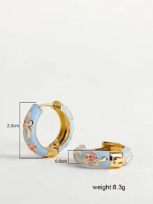 Shein - 1pair Chinese Style Flower Pattern Hoop Earrings