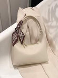 Shein - Skinny Scarf Decor Hobo Bag Medium Zipper Beigehandbag