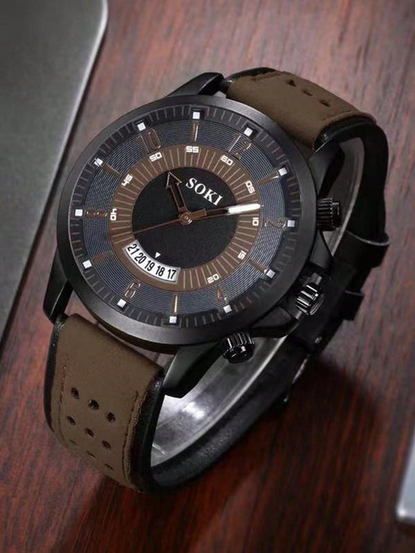 Shein - Men Round Pointer Date Quartz Watch