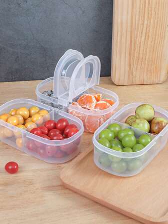 Shein - 1pc Double-grid Food Storage Box, Minimalist Clear Storage Box For Kitchen